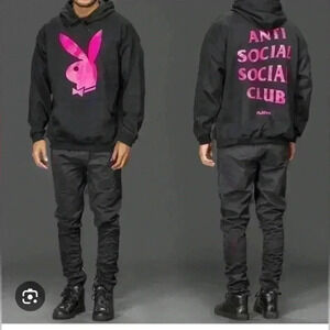 Anti Social  Club X Playboy black pink hoodie
Men’s size Medium M